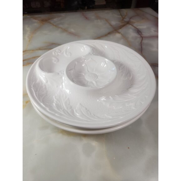 Vintage White Porcelain Artichoke Dishes With Floral Design Set of 2 - Picture 7 of 7